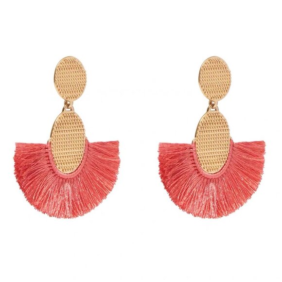 India Hicks Golden Fan Earrings Coral - Picture 2 of 3